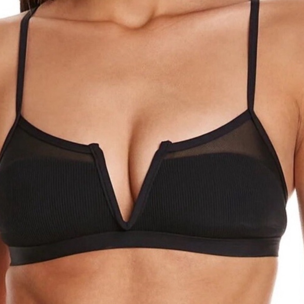 L Space sadie v neck mesh black bikini top size medium